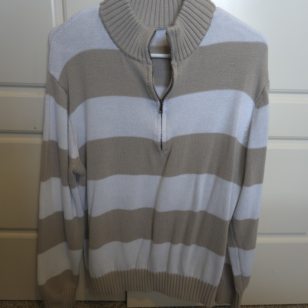 Striped Sweater - Beige and White